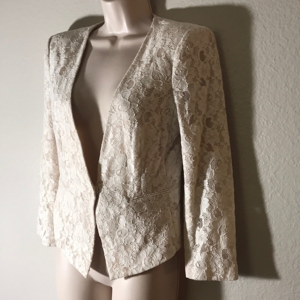 BCBGMAXAZRIA cream BOWIE LACE JACKET Blazer - Picture 3 of 6